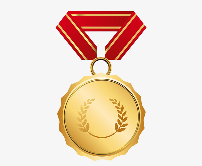 矢量金色红带等级勋章png图片