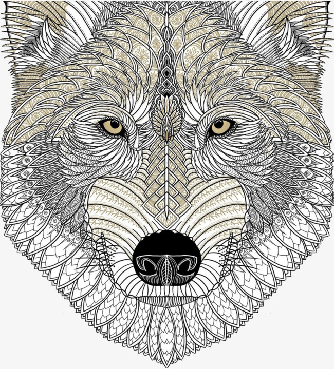 黑白图文狼头插画