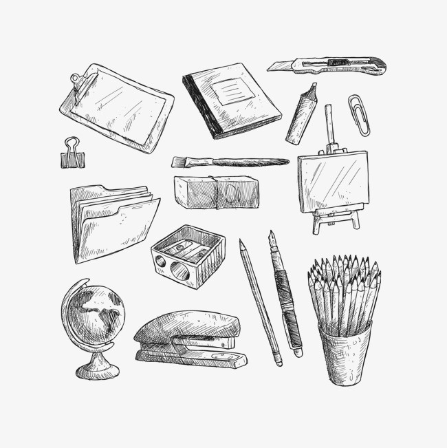 矢量手绘素描文具