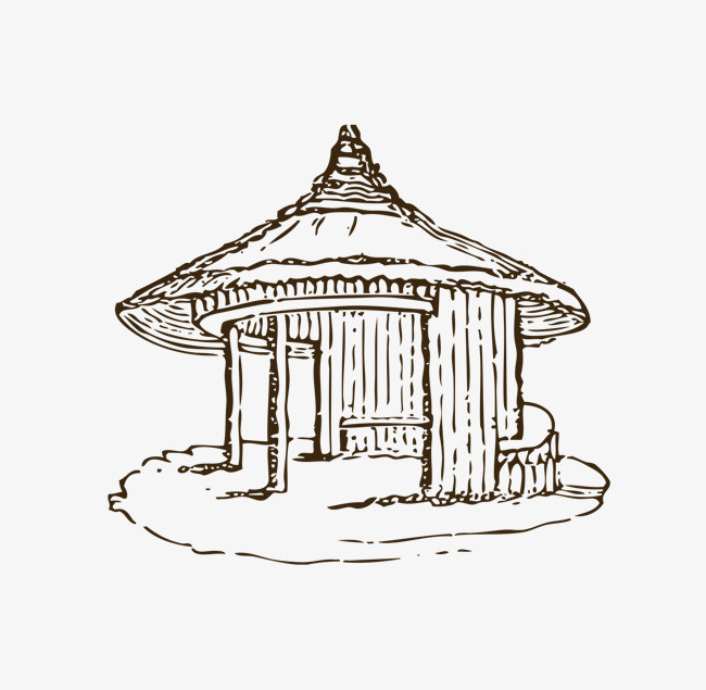 手绘圆顶线稿小亭子