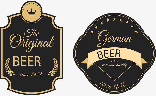 矢量手绘啤酒瓶贴