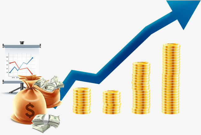 业绩上升钱袋和金币矢量