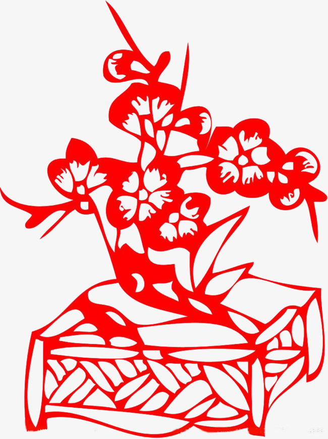 剪纸树红色