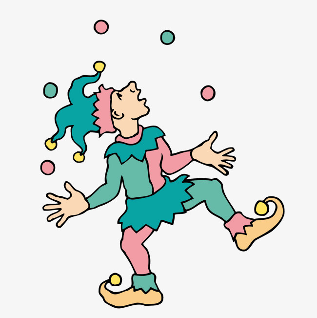 小丑抛彩球表演矢量png素材-90设计