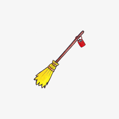 手绘水彩绘画扫帚