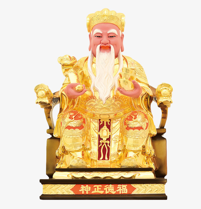 金色土地公泥塑雕像