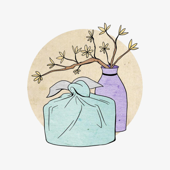 手绘花瓶和包裹