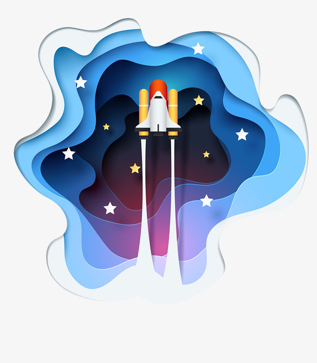 蓝色清新火箭星星装饰图案png素材-90设计