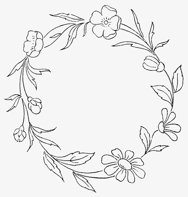 手绘的叶子花朵花环