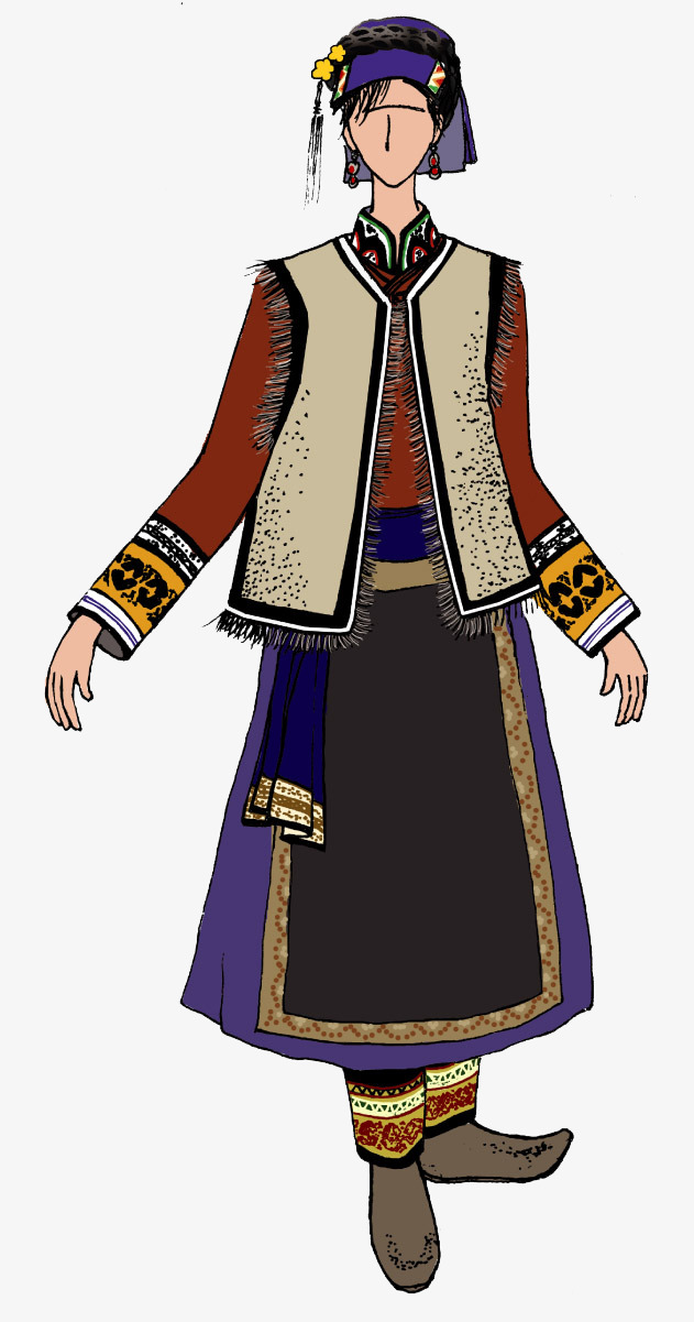 手绘卡通少数民族羌族传统服饰装饰