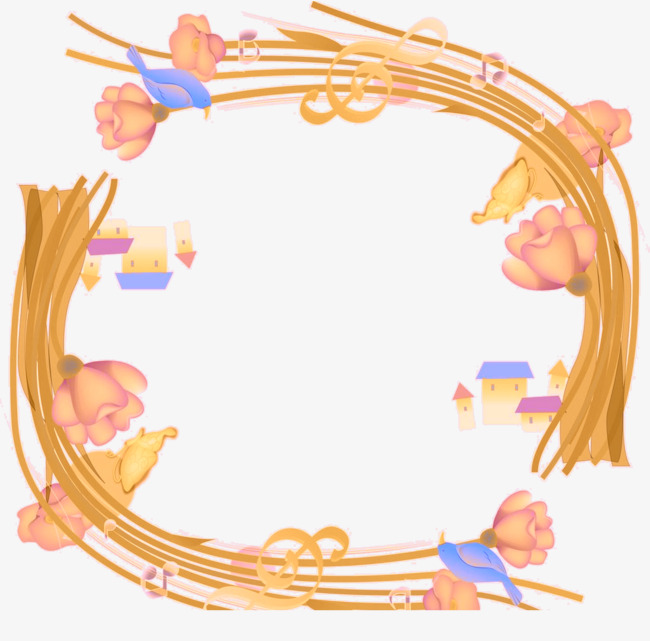 黄色花纹边框素材png
