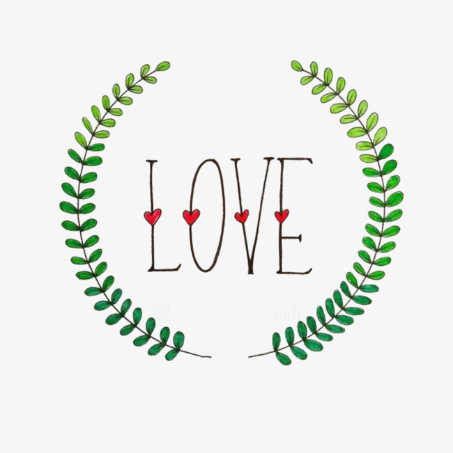 叶子花环与英文png素材-90设计