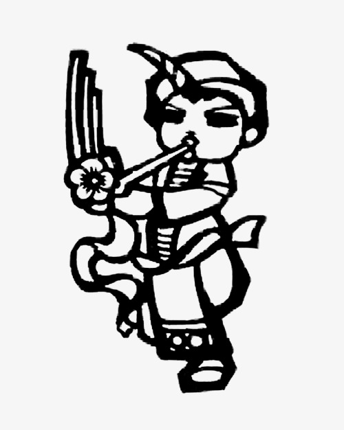 剪纸风吹芦笙的苗族少年