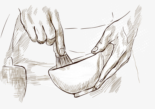 手绘手和碗png素材-90设计