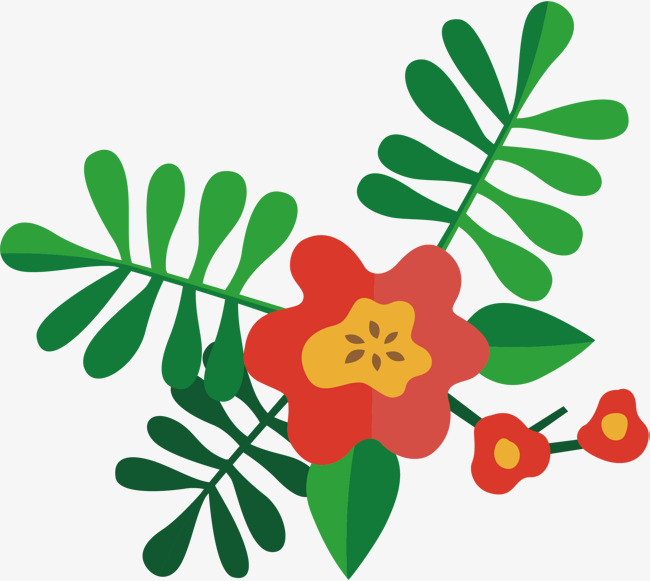 纯原创红花小红花卡通插画手绘绿叶可爱