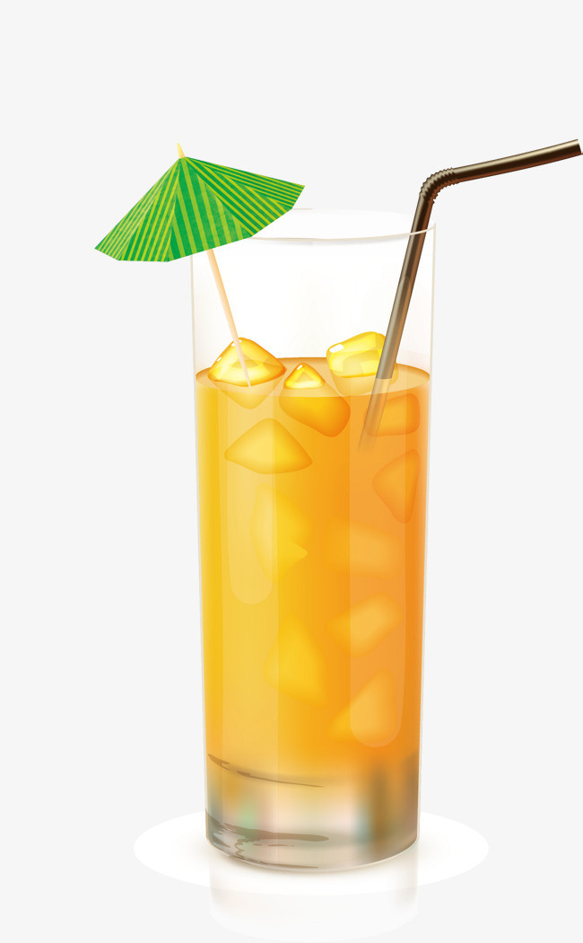 绿色小伞橙色果汁矢量图