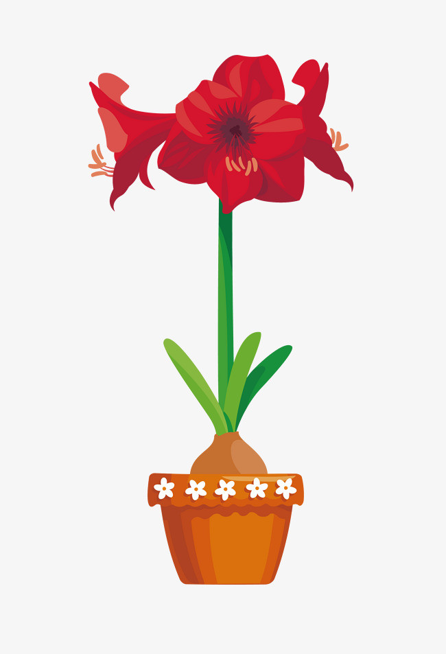 矢量卡通红色花朵盆栽png