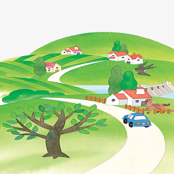 乡村道路风景矢量插画