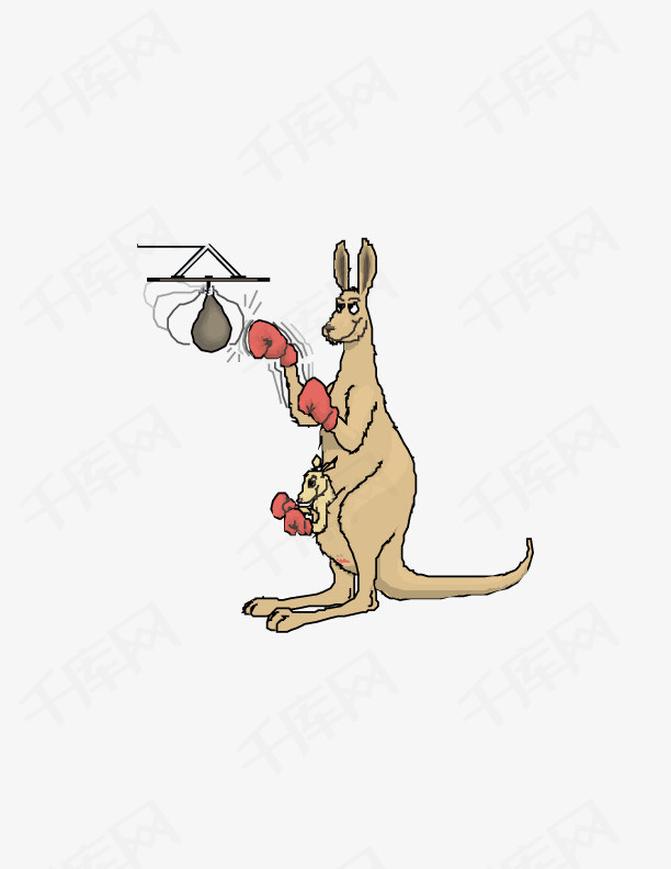 手绘袋鼠手绘画袋鼠拳击矢量图装饰矢量装饰