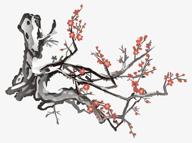 手绘卡通鲜艳中国风梅花装饰元素