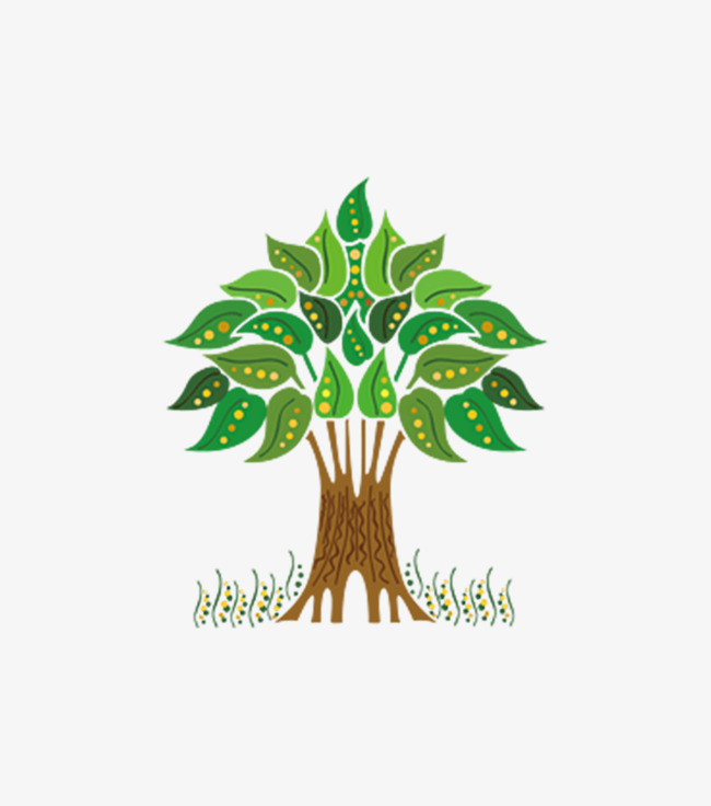 纯原创手绘树插画大树小树春天绿色