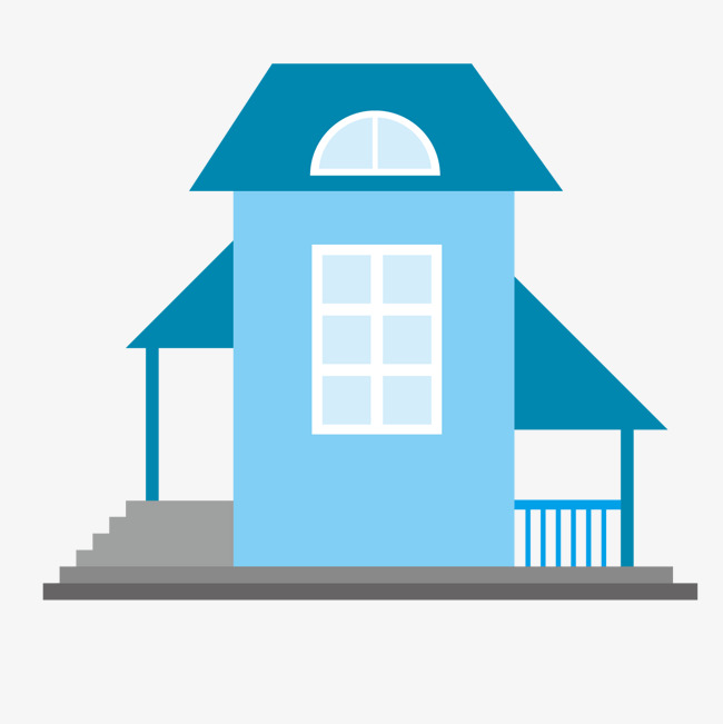 卡通住宅蓝屋顶扁平房