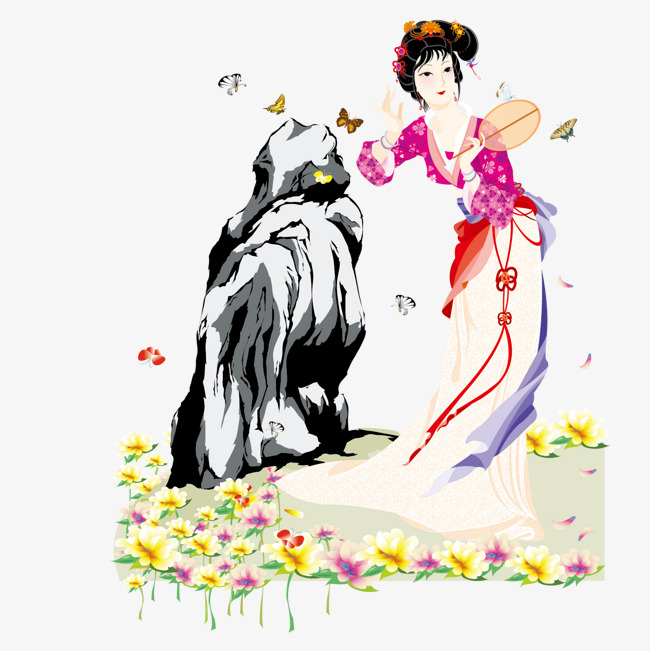 赏花的古代女子