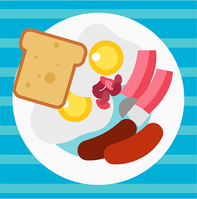 卡通蓝色桌布和西餐