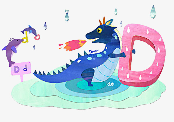 卡通风西方的龙字母d