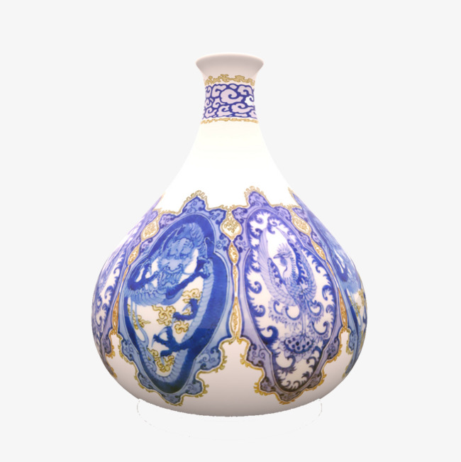 蓝色花纹白色瓶子_png素材免费下载_ 1200*1200像素