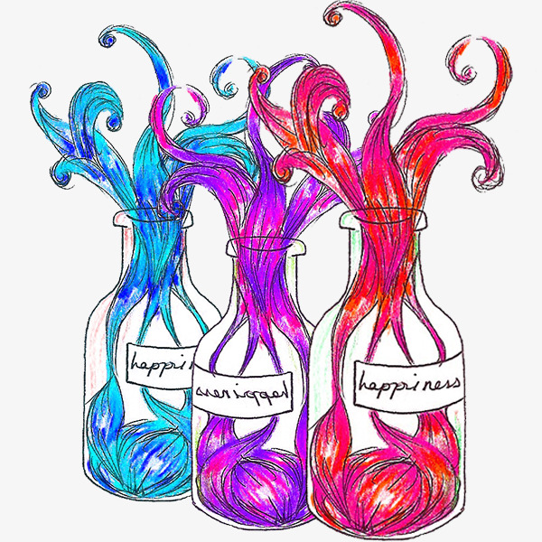 手绘彩色鲜花瓶子