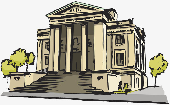 卡通手绘银行风景插图