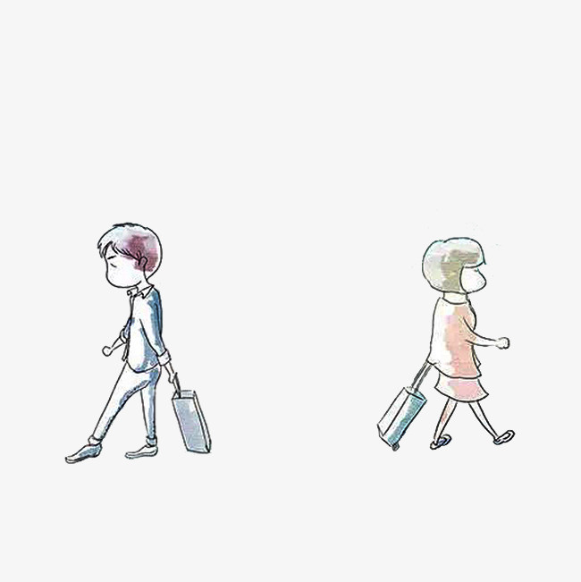 拉着行李箱各自离开的男女