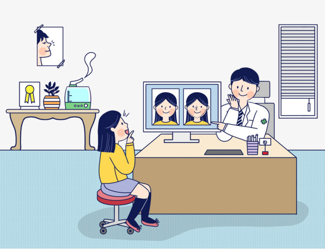 卡通插图医院美容科门诊
