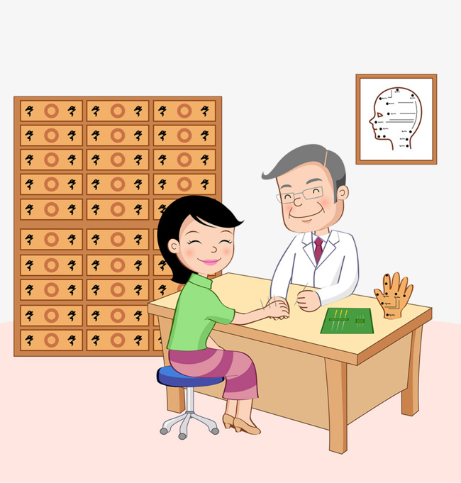 卡通插图医院中医门诊医生看病