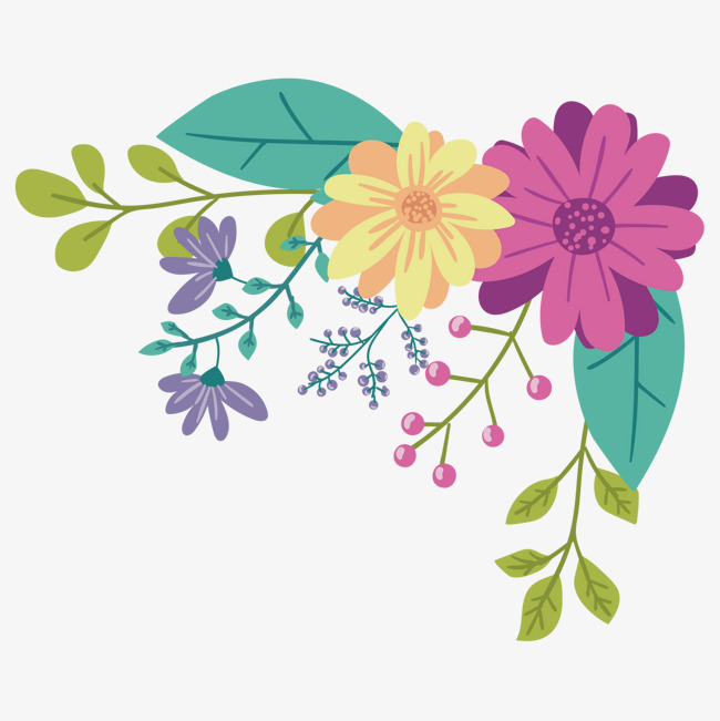 彩色装饰植物花瓣花卉绿色边框元素