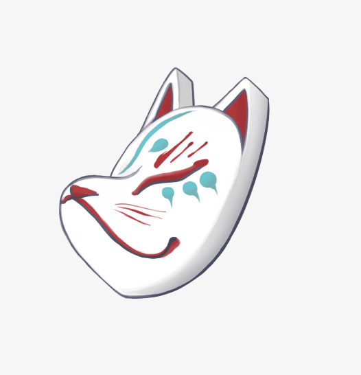 手绘插画风格和风日式面具侧面