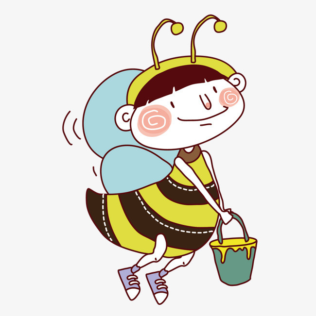 春夏勤劳的蜜蜂采蜜黄色花朵手绘