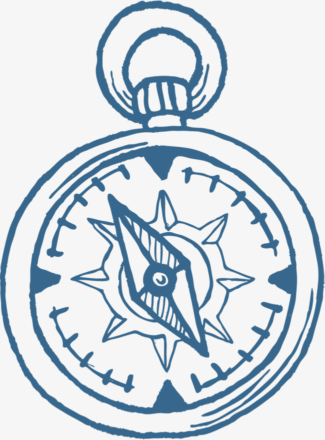 手绘蓝色指南针