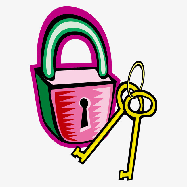 卡通粉色锁头黄色钥匙矢量