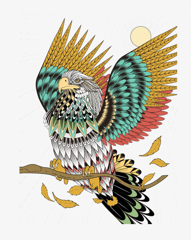 国潮中国风山脉祥云松树老鹰古典复古