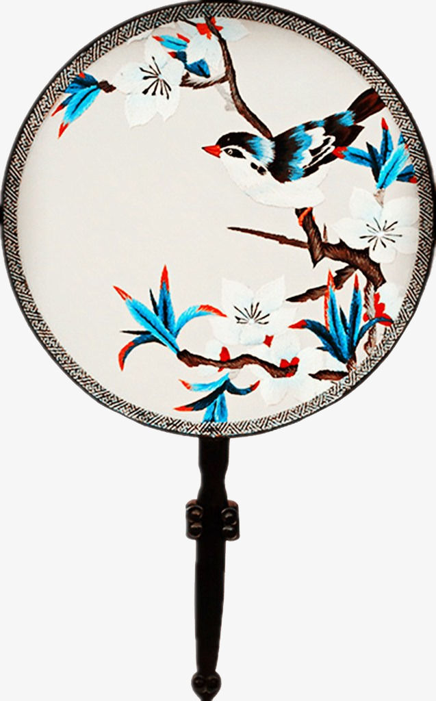 手绘彩色鸟扇面