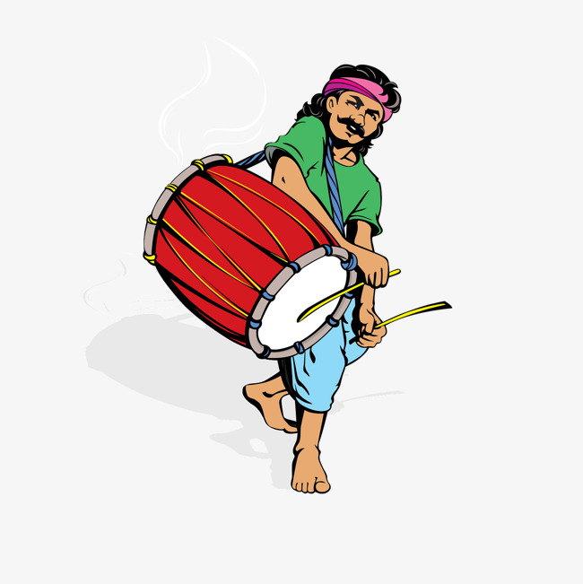 中国传统节日新年敲鼓的小女孩设计元素