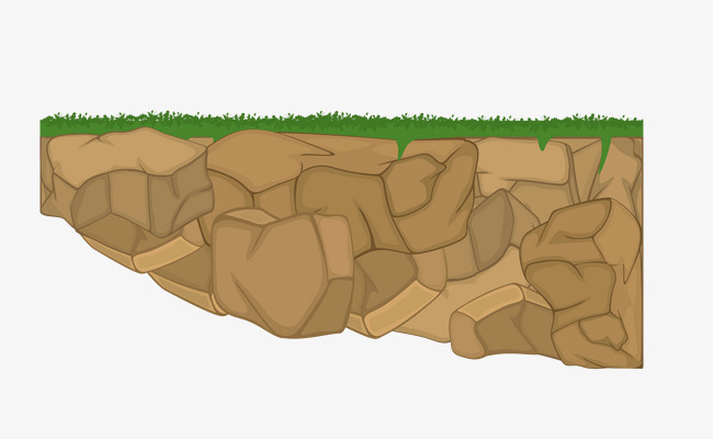 卡通绿色插画山脉石头石块植物元素