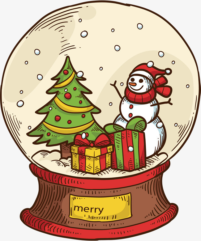 手绘落雪圣诞水晶球