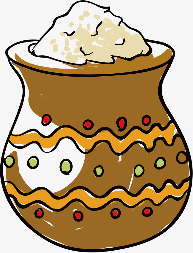 手绘矢量陶罐装米