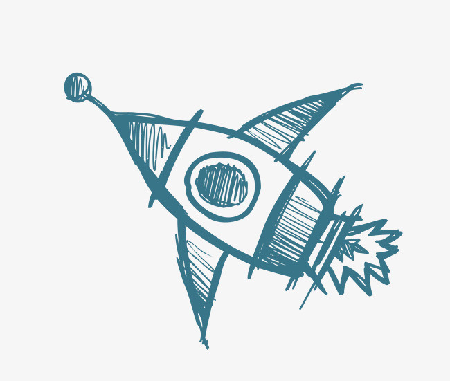 矢量手绘水彩线稿飞船