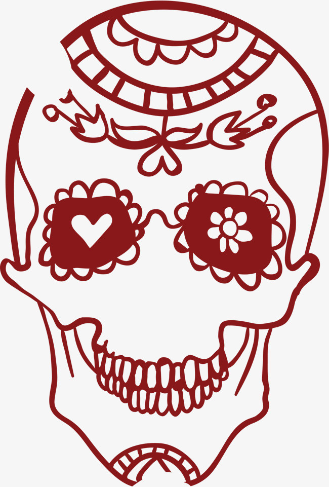 手绘红色骷髅头骨