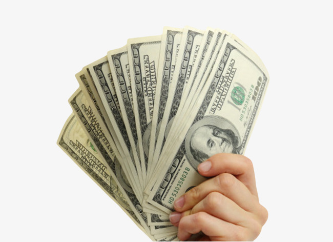 万能的金钱手拿美元纸币实物