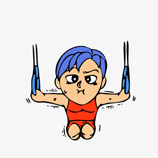 卡通吊环练习流汗的运动员素材